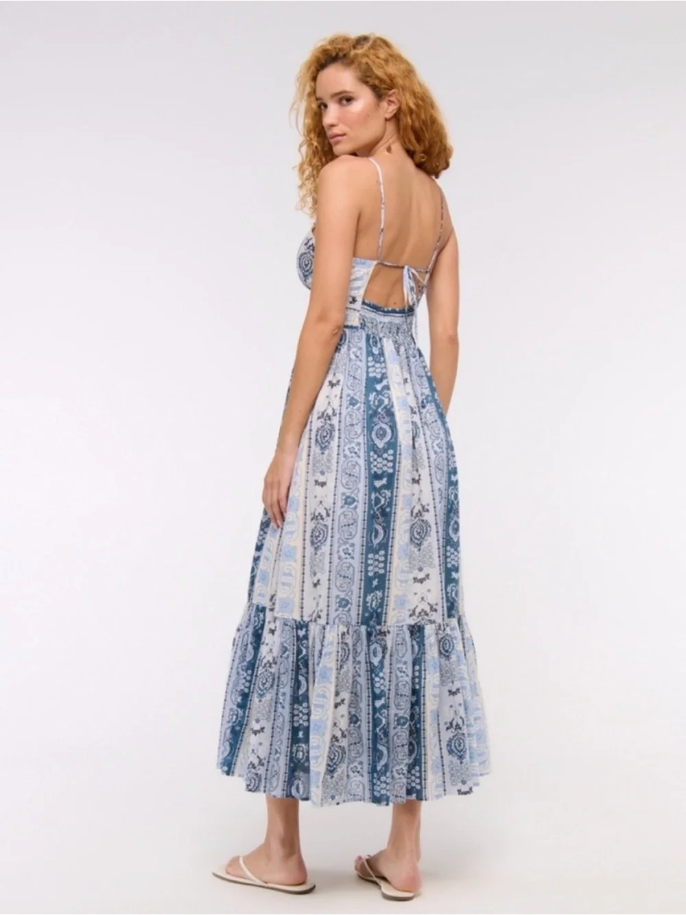 Abercrombie & Fitch Blue Paisley Bra-Free Tie Back Spaghetti Strap Maxi Dress XL